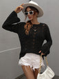 Autumn Winter Knitted Solid Color Crocheted Hollow-out Pullover round Neck Loose Sweater for Women