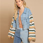 Autumn Winter Popular Women Denim Jacket Rainbow Long Sleeve Splicing Coat