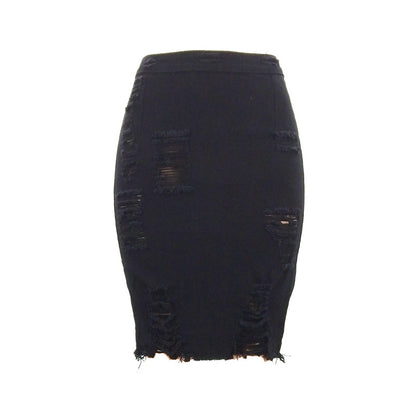 Spring Summer  Ripped Internet Celebrity Denim Skirt Women Hip-Wrapped Skirt