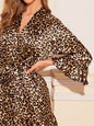 Summer Sexy Pajamas Home Wear Striped Robe Artificial Silk Leopard Printing Bathrobe Outerwear Gown Three-Point Suit