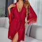 Spring Summer Mesh Long Pajamas See-through Seduction Nightdress Outerwear Gown Home Wear See-through