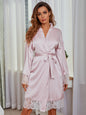 Spring Summer Loose Satin Thin Lace Pajamas Bridal Nightgown Lace Bathrobe Homewear Suit