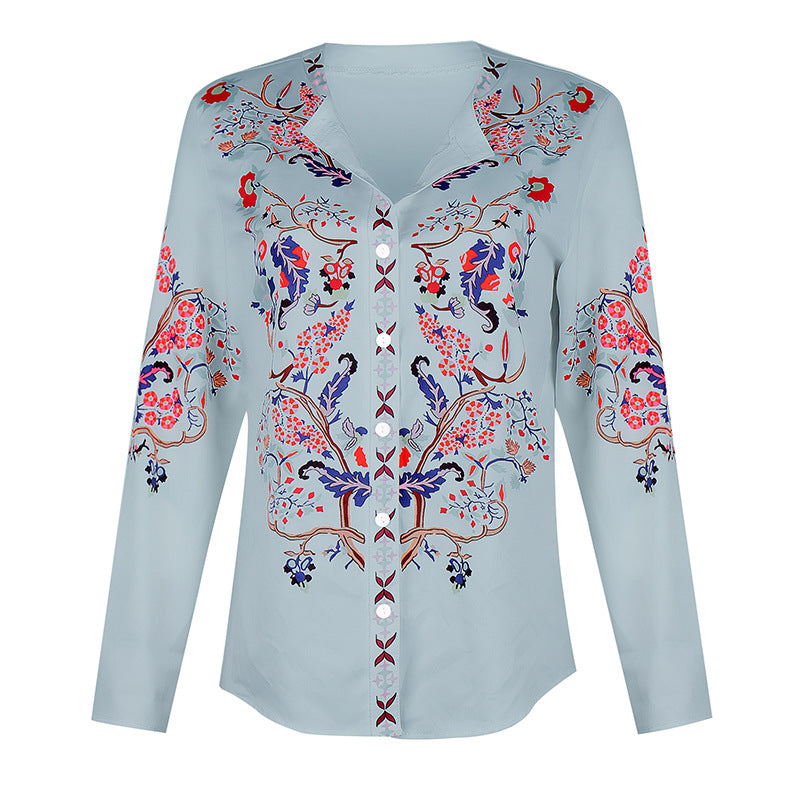 Bohemian Loose Cardigan Printing Long Sleeve Shirt Top