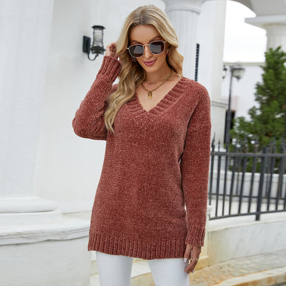 Autumn Winter Long Sleeve round Neck Knitted Loose Loose Pullover Women