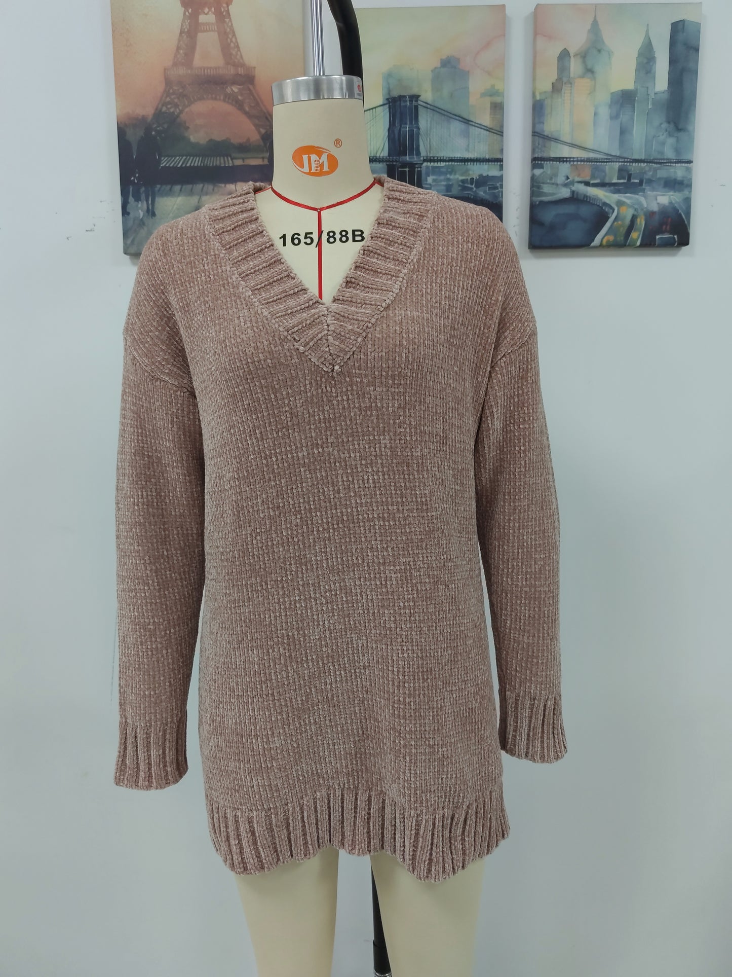 Autumn Winter Long Sleeve round Neck Knitted Loose Loose Pullover Women