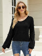 Autumn Winter Long Sleeve U Collar Knitted Loose Solid Color Pullover Sweater Women