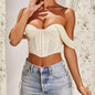 Women Clothing off Shoulder Mesh Solid Color Sexy Bandeau Crop-Top Short Top Women