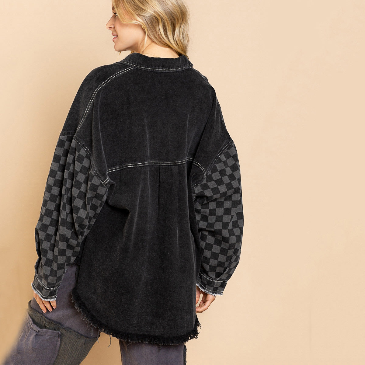 Bohemian Plaid Stitching Loose Shacket Autumn Coat