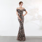 Off the Shoulder Gown Long Fish Tail Sequined Evening Dress Slim Fit Slimming Dress