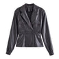 Women Clothing Autumn Winter All-Matching Leather Slim Blazer