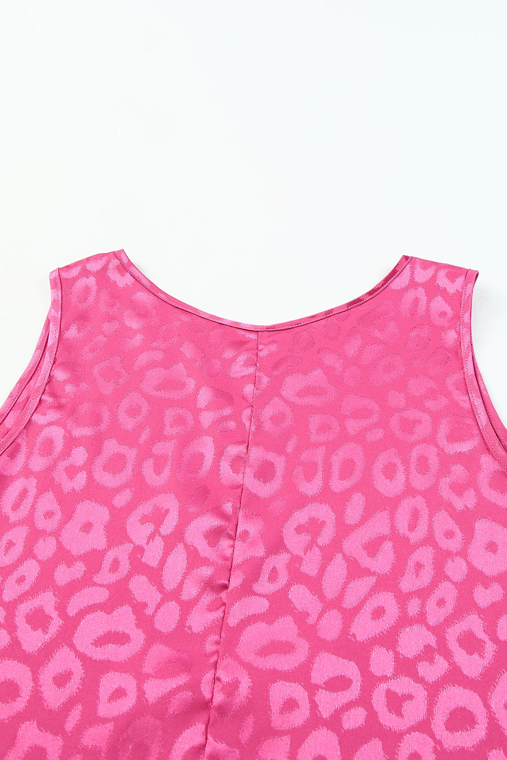 Rose Satin Leopard Casual Round Neck Tank Top