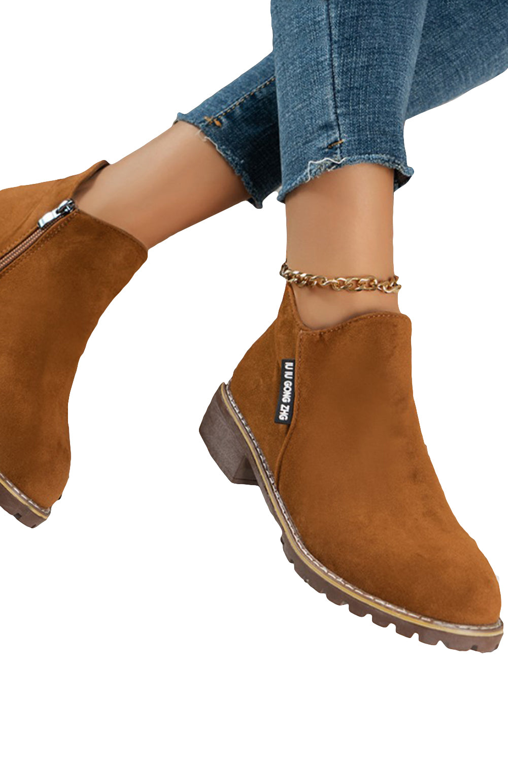 Brown Casual Faux Suede Side Zip Ankle Boots