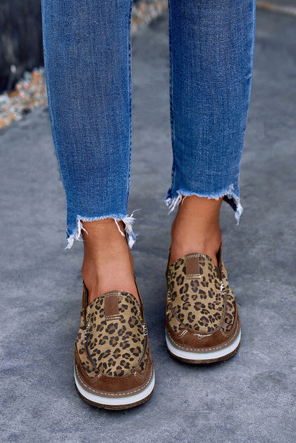 Brown Casual Leopard Colorblock Sneakers
