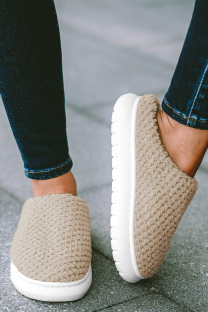 Apricot Two-tone Knitted Warm Homewear Slippers