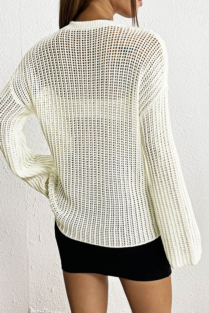 White Star Pattern Lightweight Hollow Knit Sweater