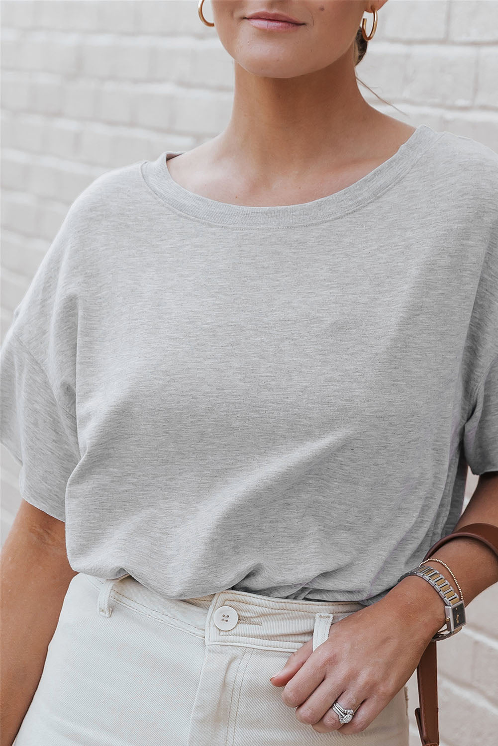 Grey Drop Shoulder Casual Oversize Bodysuit