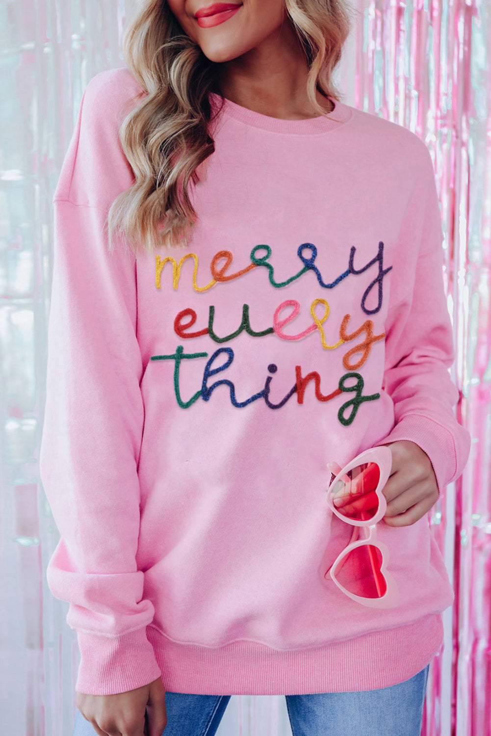 Black Every Thing Glitter Letter Christmas Sweatshirt