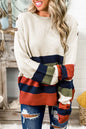 Colorblock Striped Button Drop Shoulder Pullover Sweater