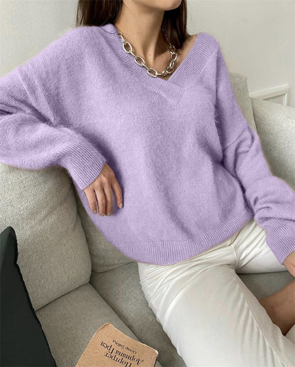 Doris Soft V-neck Loose Knitted Woman Sweater