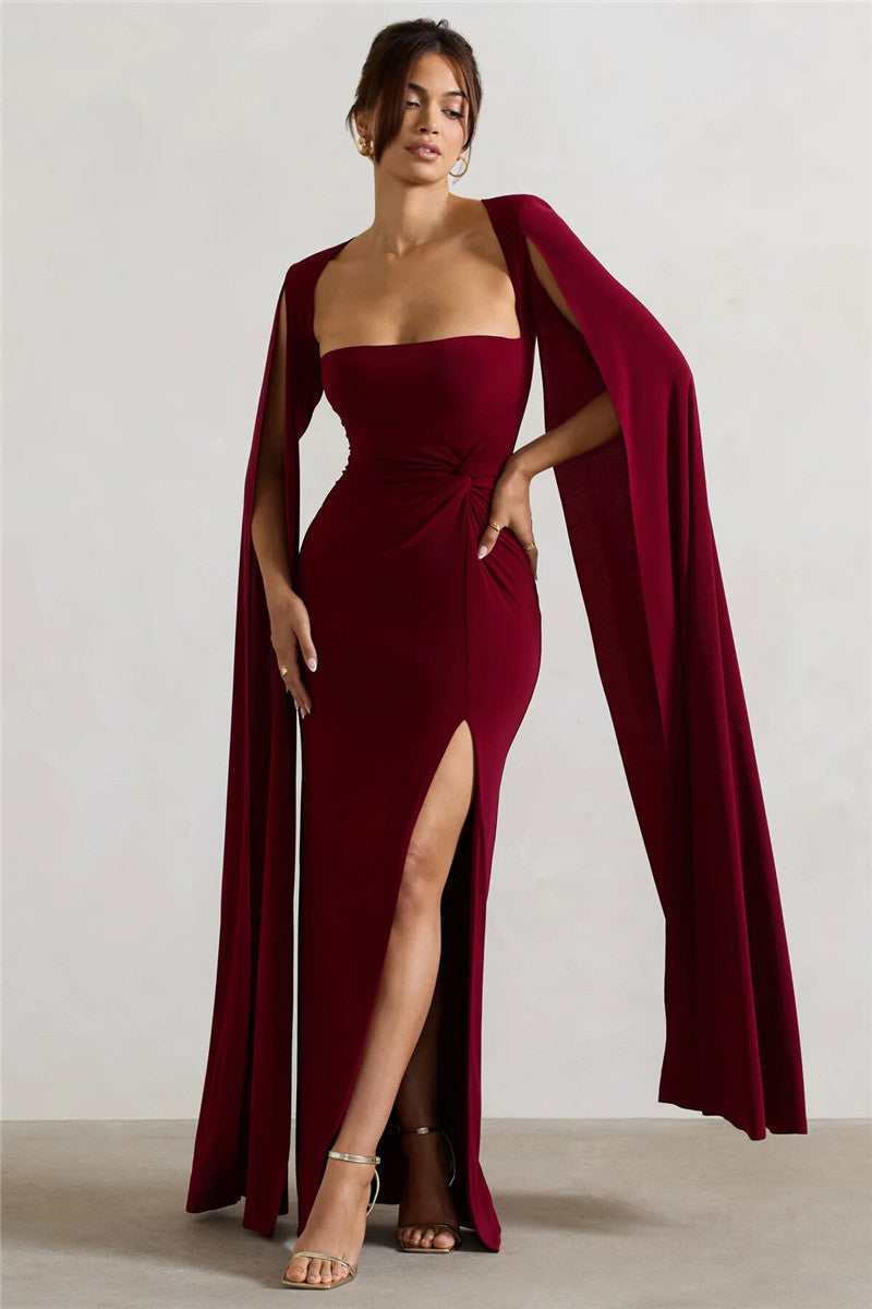 Teresa Long Cape Sleeve Split Maxi Dress