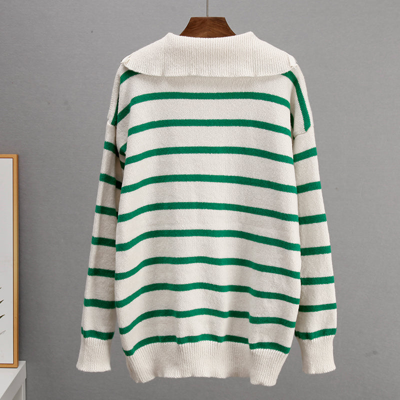 Helena Woman Zip Up Striped Patchwork Sweater