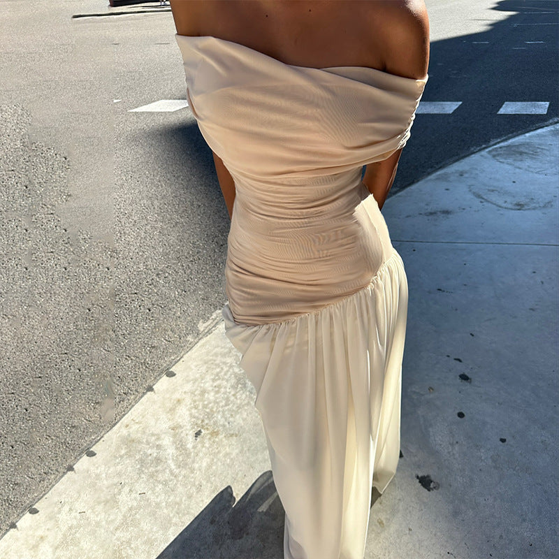 Doris Contrast Color Backless Slim Long Dress