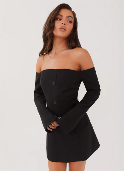 Evelyn Strapless Long Sleeve Sexy Mini Blazer Dress