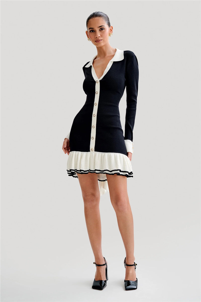 Betty Long Sleeve Ruffled Knit Mini Dress