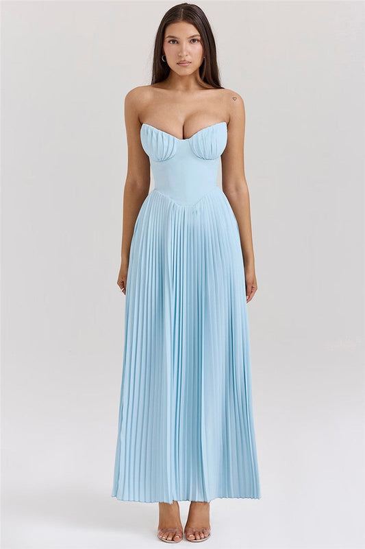 Aimee Off-shoulder Backless Pleated Maxi Dress