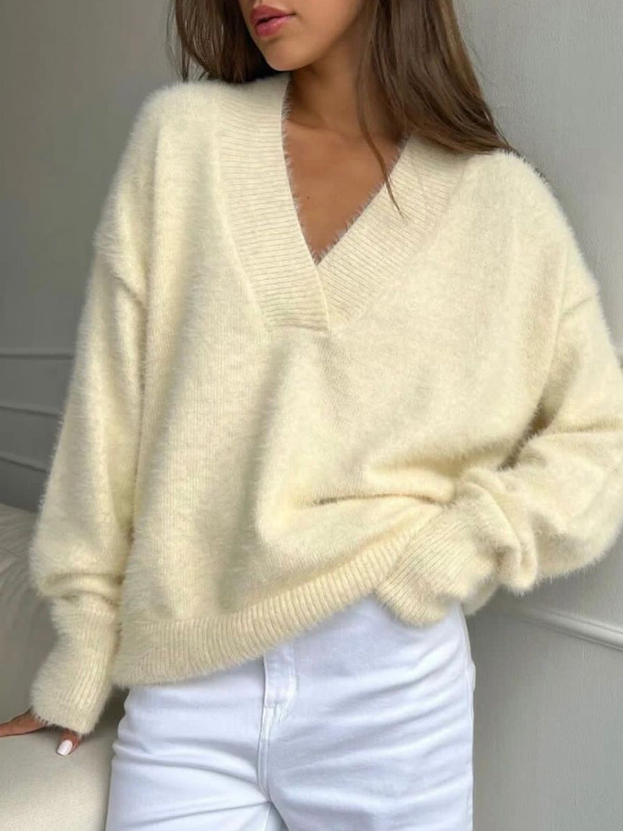 Doris Soft V-neck Loose Knitted Woman Sweater