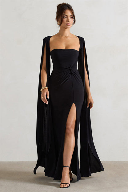 Teresa Long Cape Sleeve Split Maxi Dress