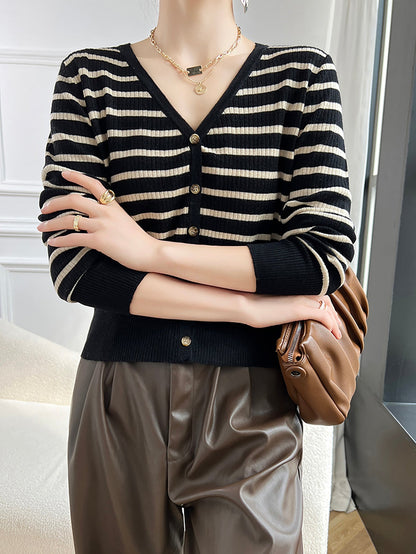 Sylvia Woman V Neck Striped Sweater