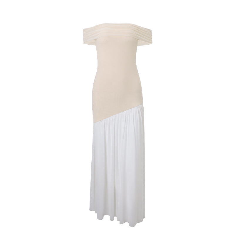 Doris Contrast Color Backless Slim Long Dress