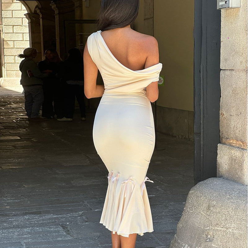 Cindy Backless Slim Ruffled Long Dress