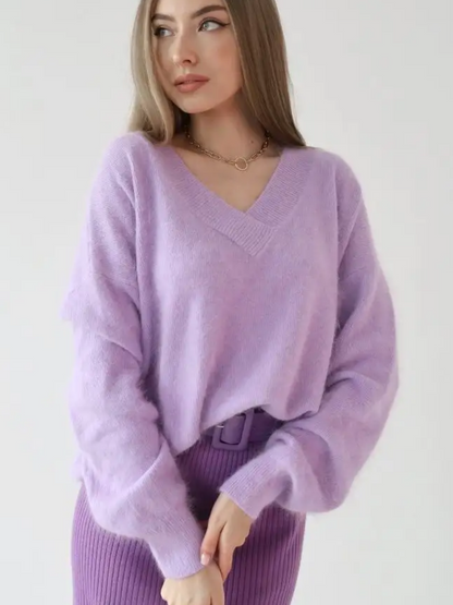 Doris Soft V-neck Loose Knitted Woman Sweater