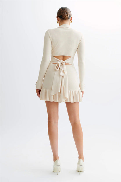 Betty Long Sleeve Ruffled Knit Mini Dress