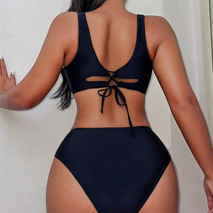 Dana Splicing Mid Waist High Leg Cut Bikini