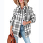 Casual Autumn Winter Plaid Brushed Collared Jacket