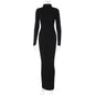 Women  Clothing Autumn Solid Color High Collar Slim Fit Long Sleeves Elegant Dress