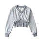 V neck Boning Corset Boning Corset Waist Controlled Long Sleeves Sweater Women Early Spring Street Short Top