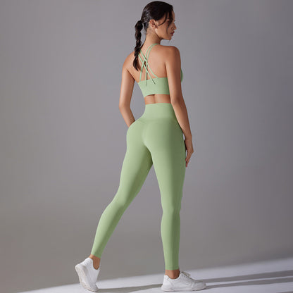 Celebrity Sling Beautiful Back High Waist Hip Lift Wear Free Underwear No Embarrassment Line Sports Trousers Running Fitness Yoga Set