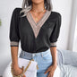 Spring Summer Lace V-neck Half Sleeve Chiffon Shirt Women Clothing