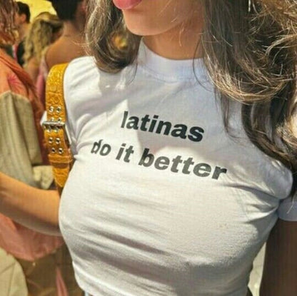 Latinas Do It Better Street Internet Famous Trendy Short Slim Fit Short Sleeve Summer