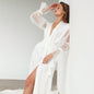 Autumn Sexy Artificial Silk Loose Nightgown Mesh Long Sleeve Long Comfortable Breathable Ladies Homewear