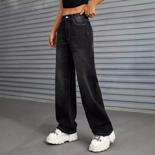 Women Clothing Trend Wide Leg Slimming Straight Leg Pants Jeans Trousers