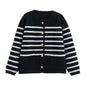 Women Clothing Autumn Winter Classic Vintage Stripe Knitted Cardigan All-Matching Graceful Knitted Coat for Women