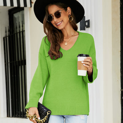 Women Clothing Long Sleeve V Neck Sweater Casual Loose Fitting Women Sweater