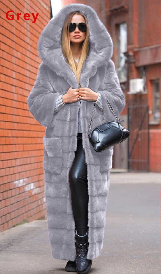 Autumn Faux Fur Coat Hooded Cotton Padded Coat Thickened Extended Plush Coat Women Coat Trench Coat Plus Size