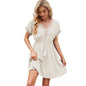 Women Lace Edge V Neck Short Dress Short Sleeve Dress Dress