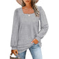 Women Autumn Winter Loose Casual Puff Sleeve Square Collar Long Sleeve T shirt